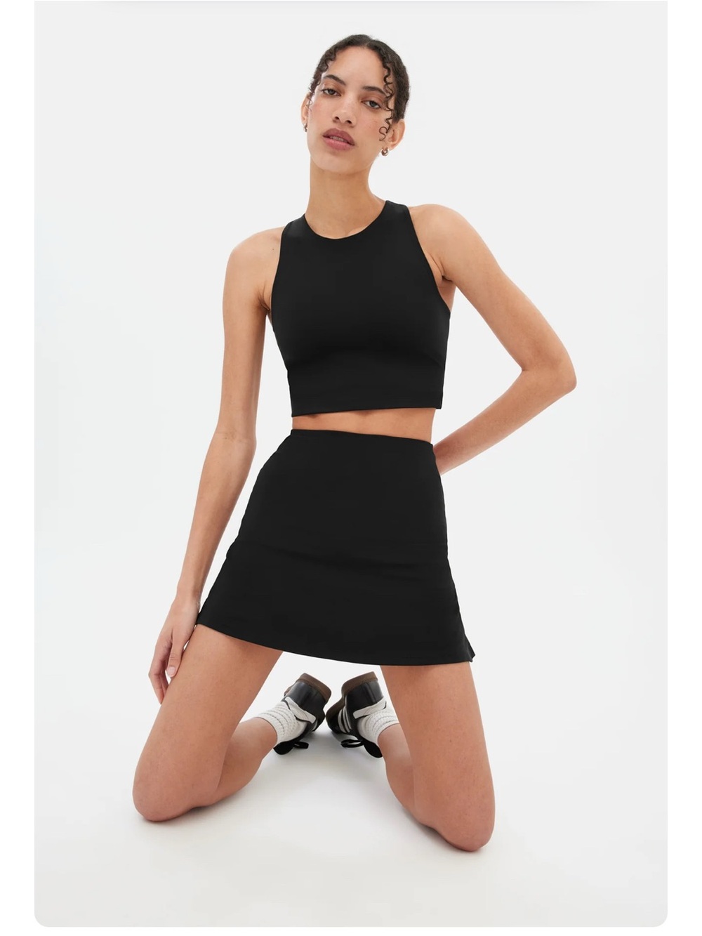 girlfriend collective Black High-Rise A-Line Mini Sport Skort